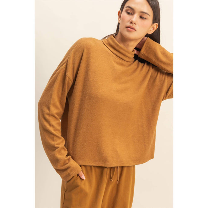 Pale Brown Drop Shoulders Turtleneck Top