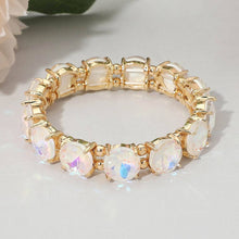 Pink Round Stone Cluster Beaded Stretch Evening Bracelet