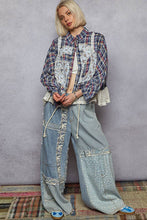 Blue Multi Plaid pattern with peace patch POL shirt