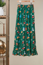 Green Printed Wide-Leg Pants with Ruffle Hem
