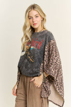 Ashed Black Mineral Washed Animal Print Graphic Poncho Top