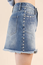 Denim Side Stud Detail Washed Denim Mini Skirt