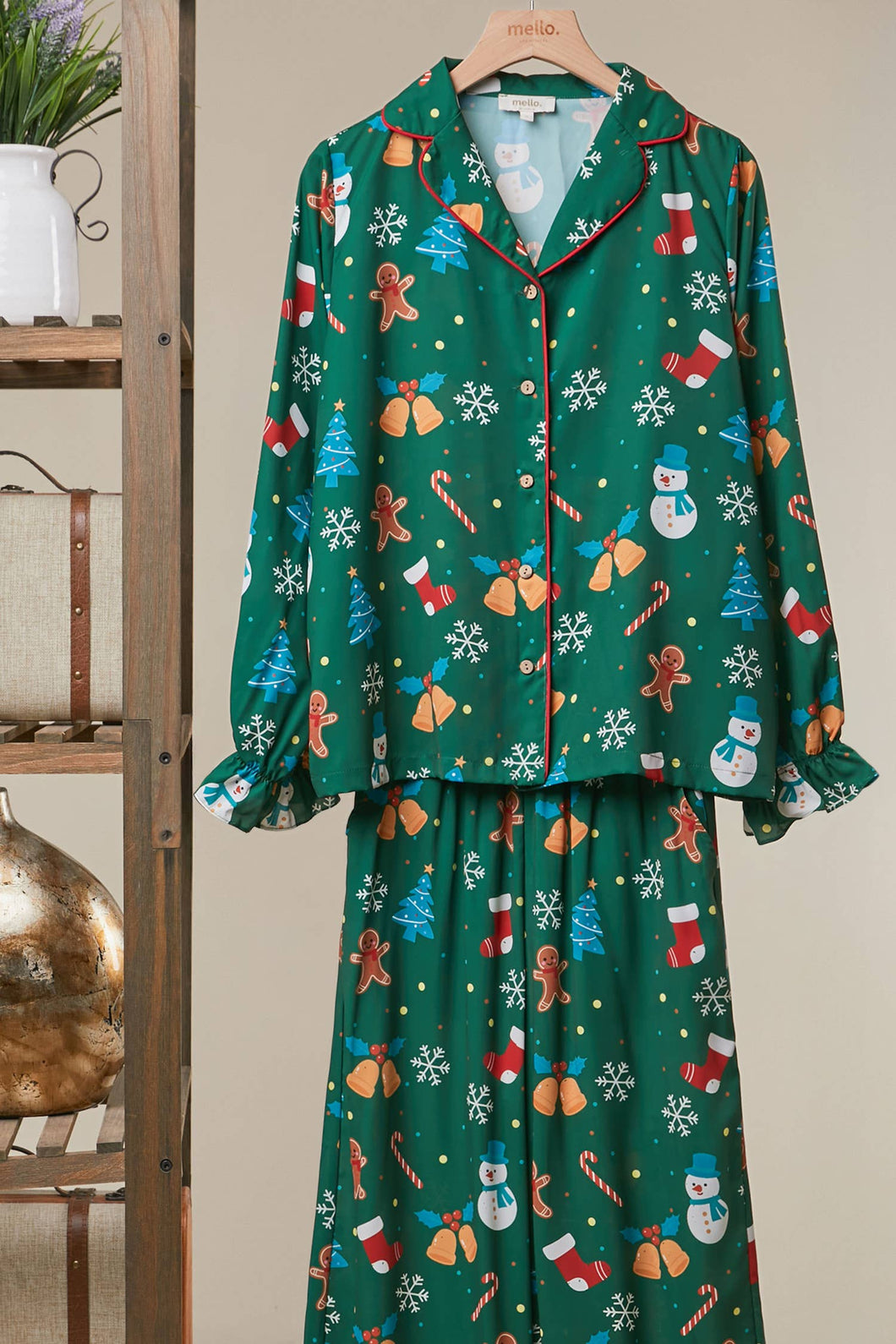 Green Floral Print Button-Up Cardigan Loungewear