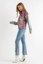 Grey Mix Plaid Front Pocket French Terry Shirt Jacket: