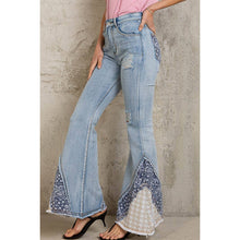 Denim Flare cut asymmetrical patch detail POL Jeans