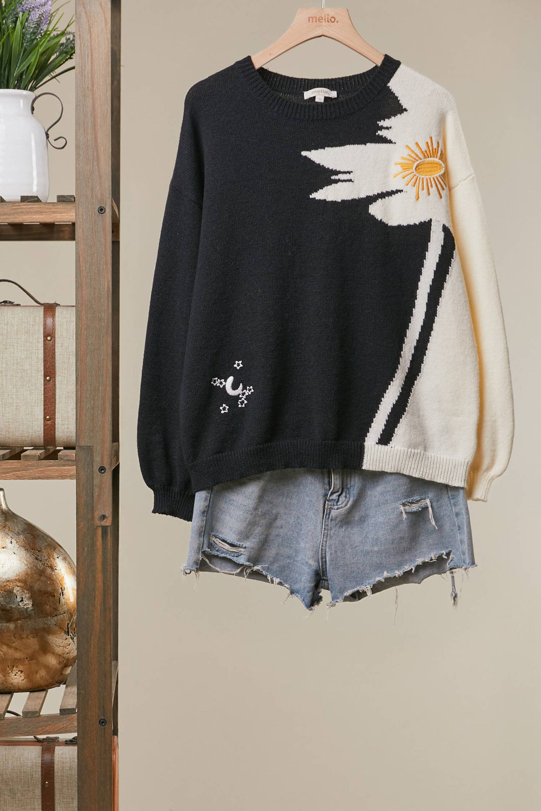 Black Ivory Contrast Graphic Knit Sweater
