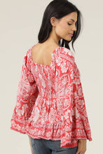V Neck Smocked Bust Wide Sleeve Top