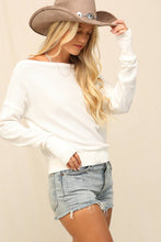 White Thermal Knit Top With Off The Shoulder Neckline