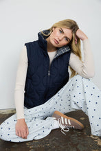 Navy Plaid Collar Quilted Zip Up Vest