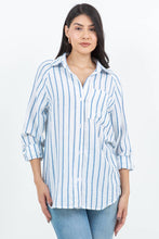 Blue Air Breeze Sheer Stripe Button-Up Overshirt