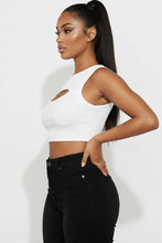 White Ribbed Cut Out Front Crop Top
