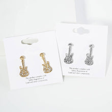 Silver Crystal Stone Paved Guitar Stud Earrings