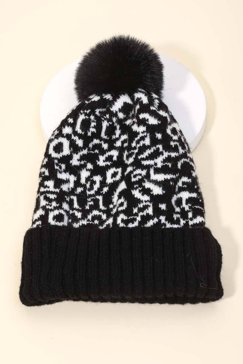 Black Winter Ribbed Pom Beanie