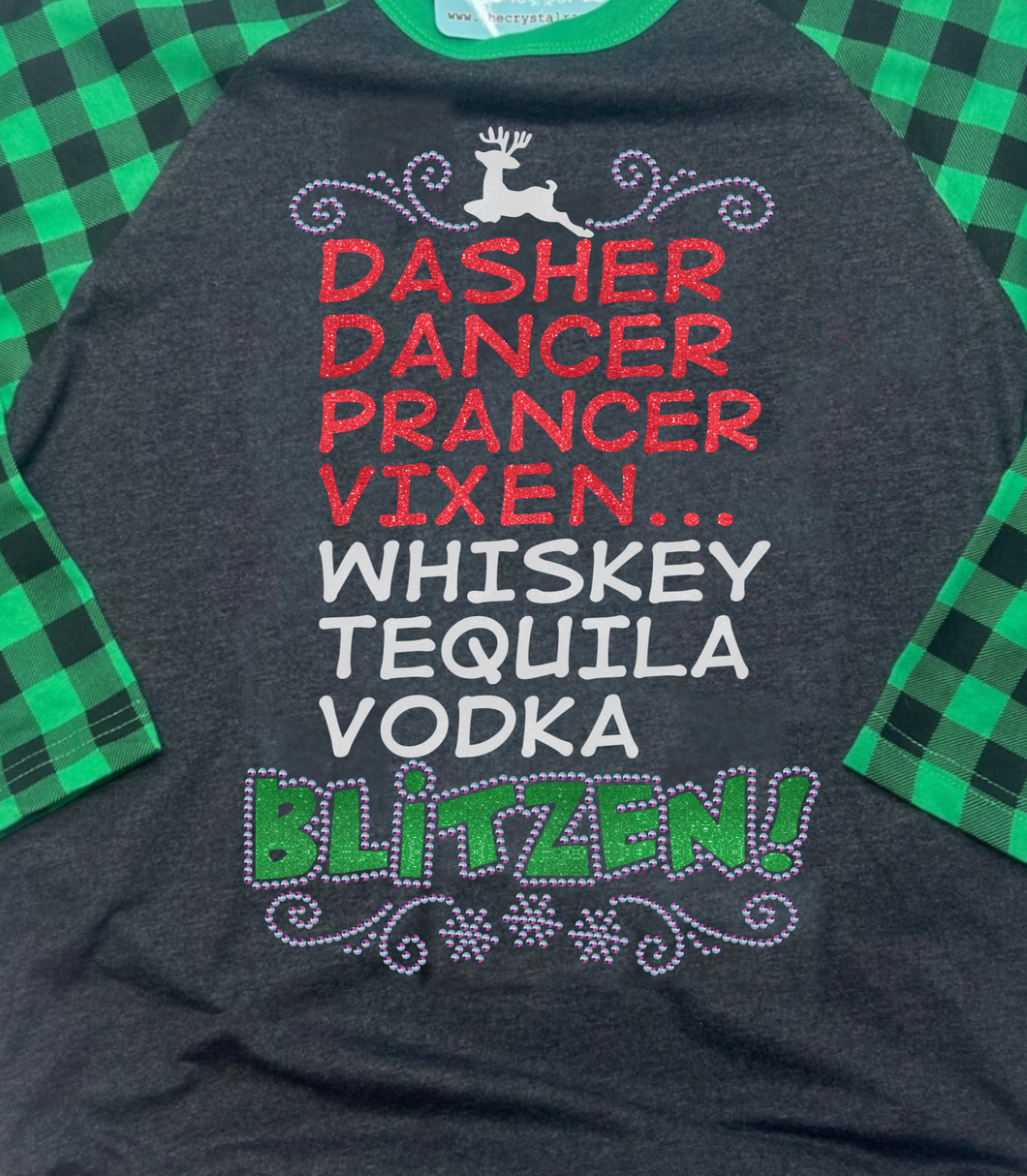 Dasher Dance Prancer Vixen... Blitzen Rhinestone Tee : M