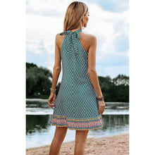 Green Open Shoulder Knot Back Sleeveless Plaid Dress