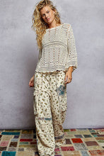 Natural Round neck long sleeve crochet loop patterns regular fit POL top
