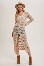 Natural Button Down Crochet Maxi Cardigan