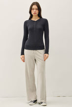 Heather Charcoal Modal Classic Ribbed Long Sleeve Henley Top