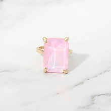 Opal Pink Bold Emerald Cut Stone Cluster Accent Adjustable Ring