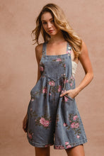 Denim Flower Print Washed Wide Leg Bibi Shortalls 5/7/25 9872