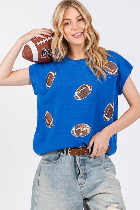 Blue Game Day Football Patch Sweater