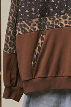 Brown Multi Leopard Colorblock Detail Sweatshirt With Hoodie