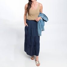 Midnight Blue McKay Tiered Rosewater Maxi Skirt with Pockets