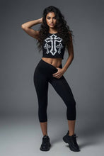 Black Cross Print Back Slit Tank