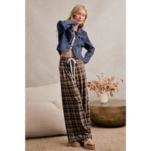 Brown Plaid Check Wide Leg Pants