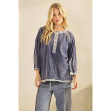 Navy Mineral Wash Henley Sage + Fig Pullover