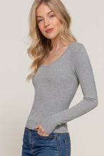 Long Sleeve Scoop Neck with Lace Trim Rib Knit Top: Heather Grey
