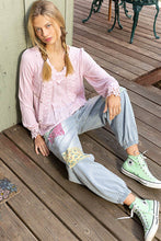 Blush Long sleeve contrast floral lace crochet detail v-neck POL top