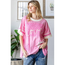 Pink Washed Eyelet Colorblock Love Oli&Hali Tee Shirt
