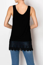 Black Soft Relaxed Tank With Delicate Floral Laced Hem