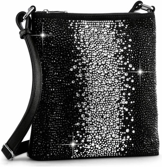 Black Glamorous Rhinestone Design Crossbody Sling