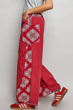 Red High Waist Paisley Patch High Rise Wide Leg Twill POL Pants