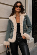 Denim Blue Vintage Chic Faux Fur Trim Denim Jacket