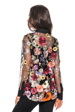Black Button Down Top with Floral Multi Color Embroidery