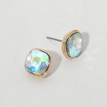 Clear Gold Cushion-cut Faceted Iridescent Stone Stud Earrings