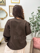 Vanilla Latte Dot Cozy SZN Split Neck Crewneck on Dark Choc