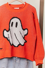 Orange Halloween Spooky Face Ghost Knit Top