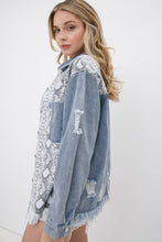 Denim Snake Print Color Block Shirt Jacket