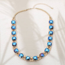 Gold Saphire Square Faceted Stone Bezel Link Evening Necklace