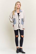 Ivory Distressed Ribbed Knit Cardigan
