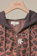 Brown Zip-Up Hoodie with Floral Embroidery Jacket