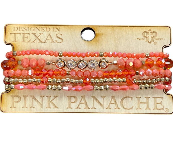 Coral and gold bead bracelet set: Orange