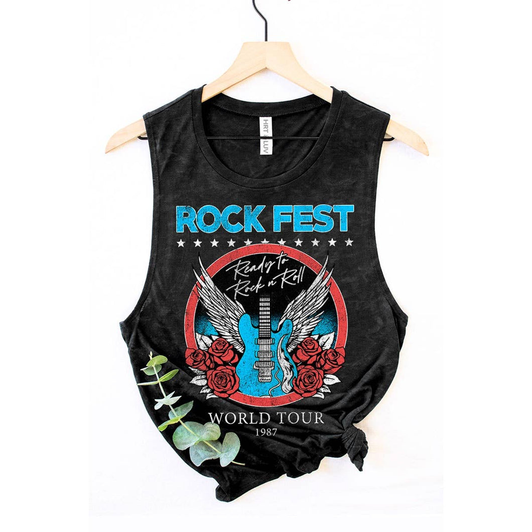 Mineral Black Ready To Rock N Roll Graphic Tank Top