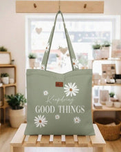 "Keep Doing Good Things " Aqua-White Daisy Tote Bag