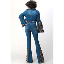 Denim Blue Acid Washed Flare Embroidered Jacket