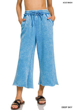 Crop Light Olive Acid Wash Fleece Palazzo Sweatpants With Pockets